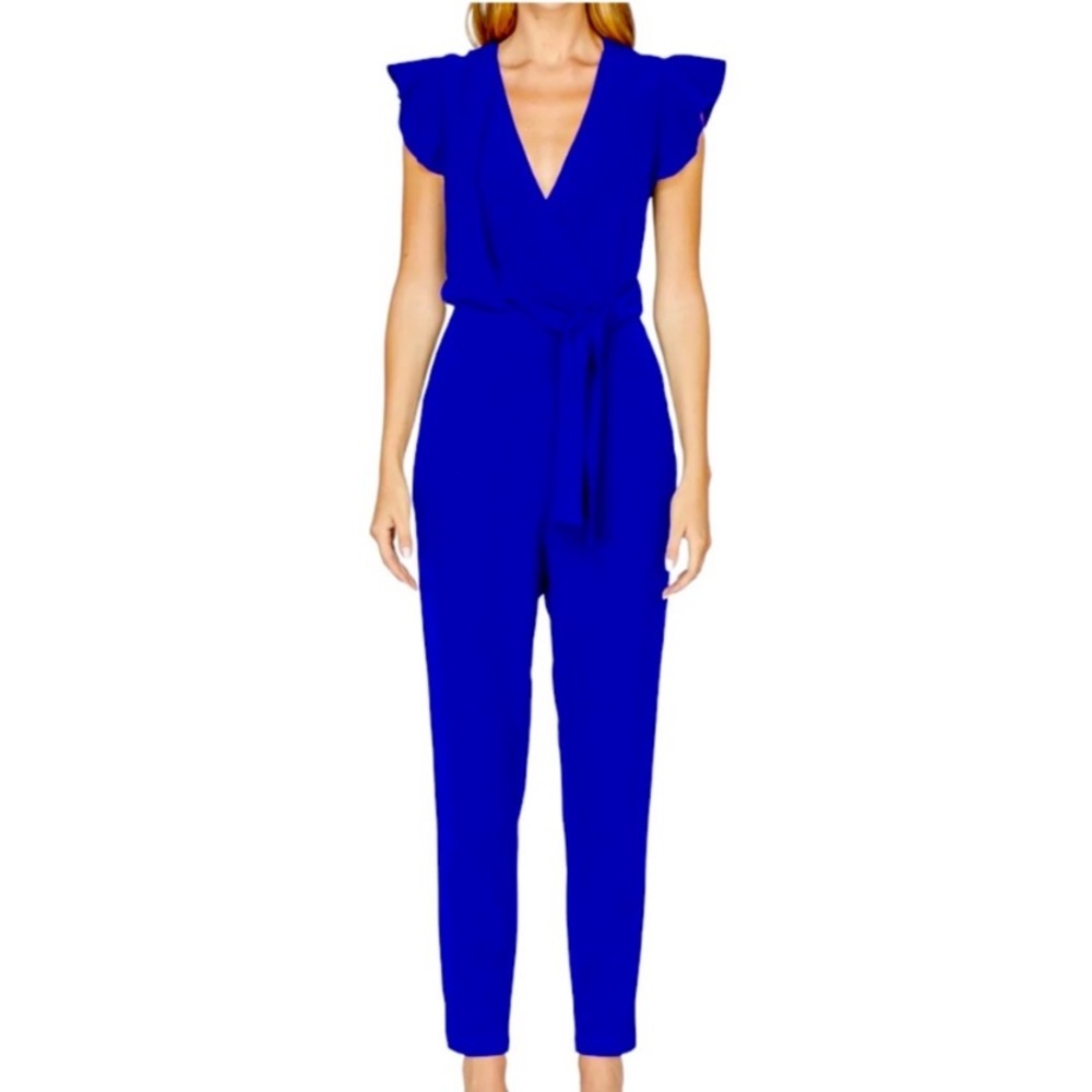 Adelyn Rae Cai Woven Ruffle Shoulder Jumpsuit